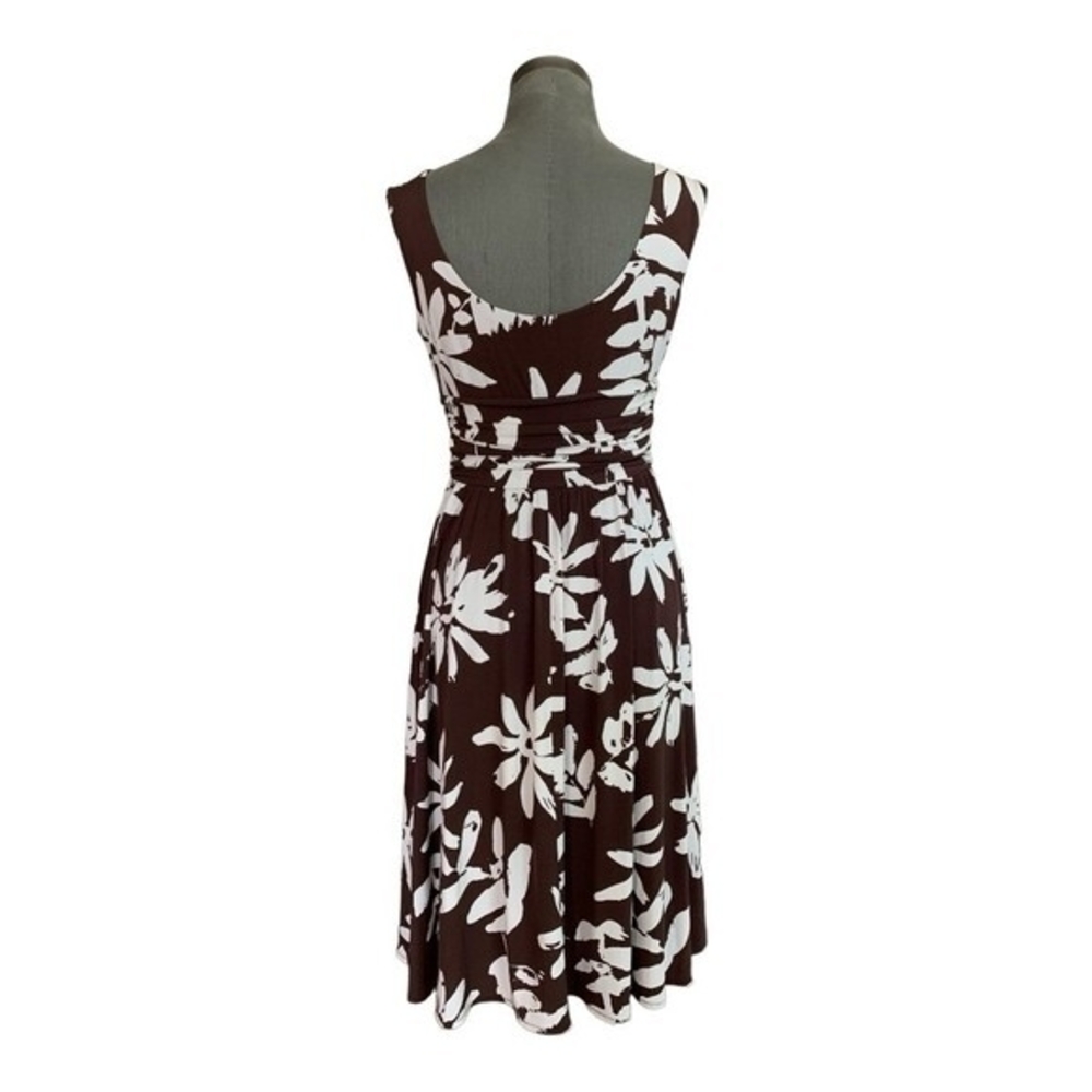 Maggy London Women's Brown White Floral Print Stretch Midi Dress 10 Elastic VG - Picture 7 of 8